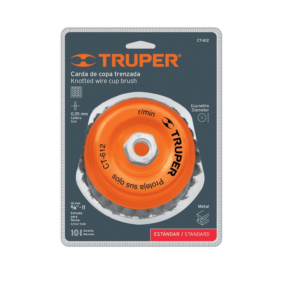 TRUPER - Grata Copa De Alambre Trenzado Fino De 4", Eje De 5/8-11 Truper