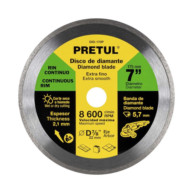 PRETUL - Disco De Diamante Rin Continuo Fino De 7", Centro 7/8" Pretul