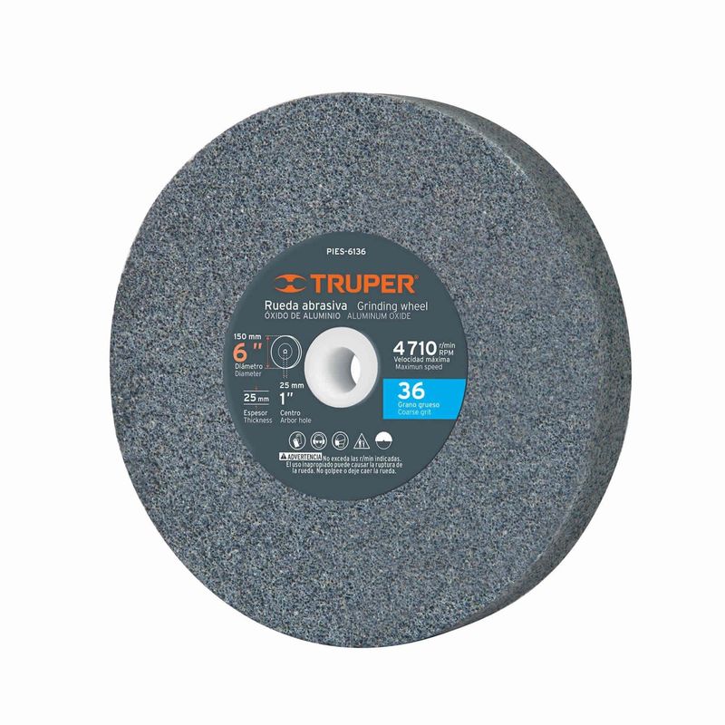 TRUPER - Piedra Abrasiva De 6" Para Esmeril, Grano 36, Espesor 1" Truper