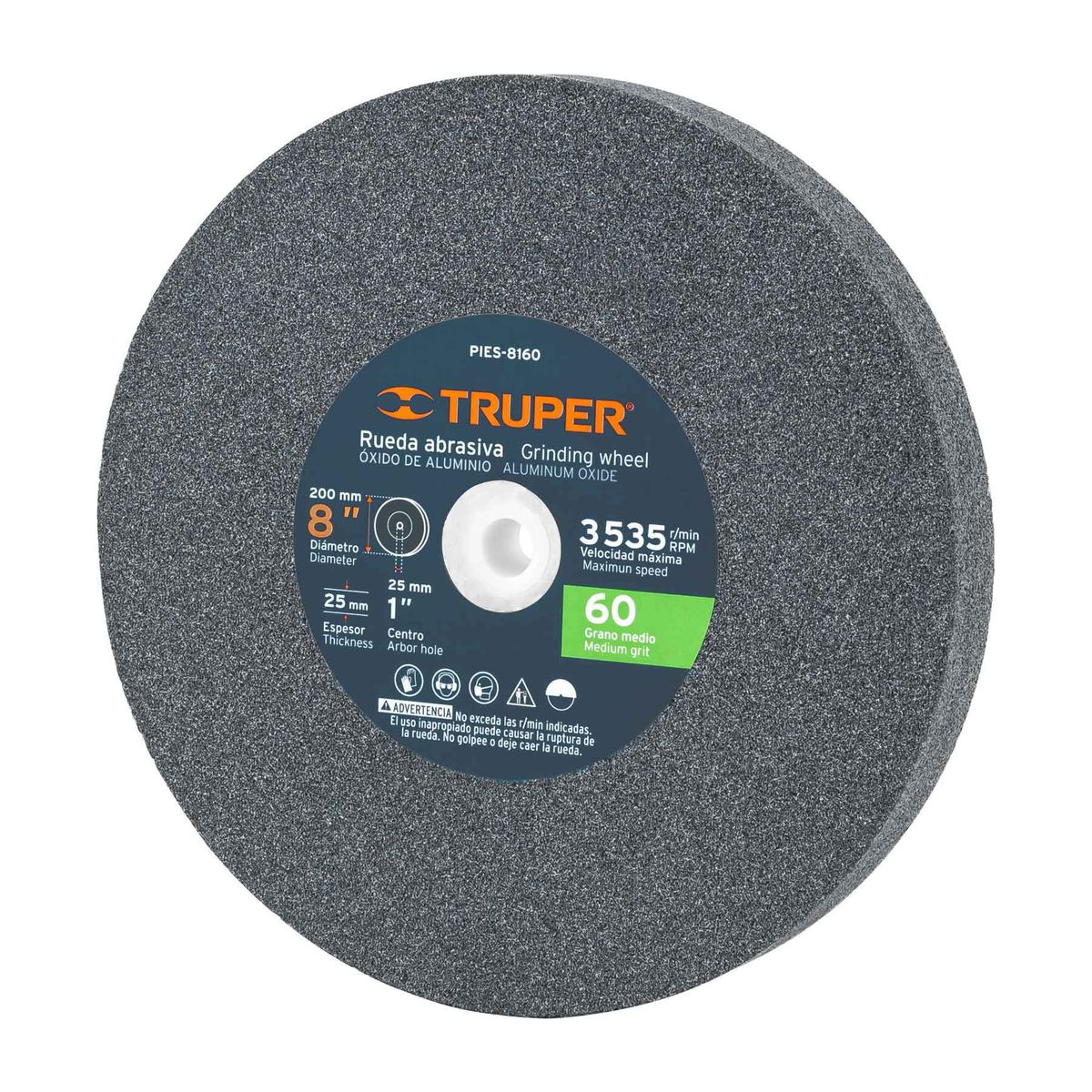 TRUPER - Piedra Abrasiva De 8" Para Esmeril, Grano 60, Espesor 1" Truper