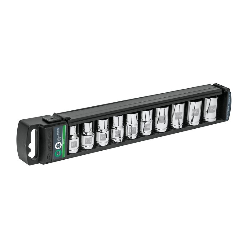 TRUPER - Juego De 10 Copas Torx Desde E8 Hasta E24, Cuadrante 1/2" Truper