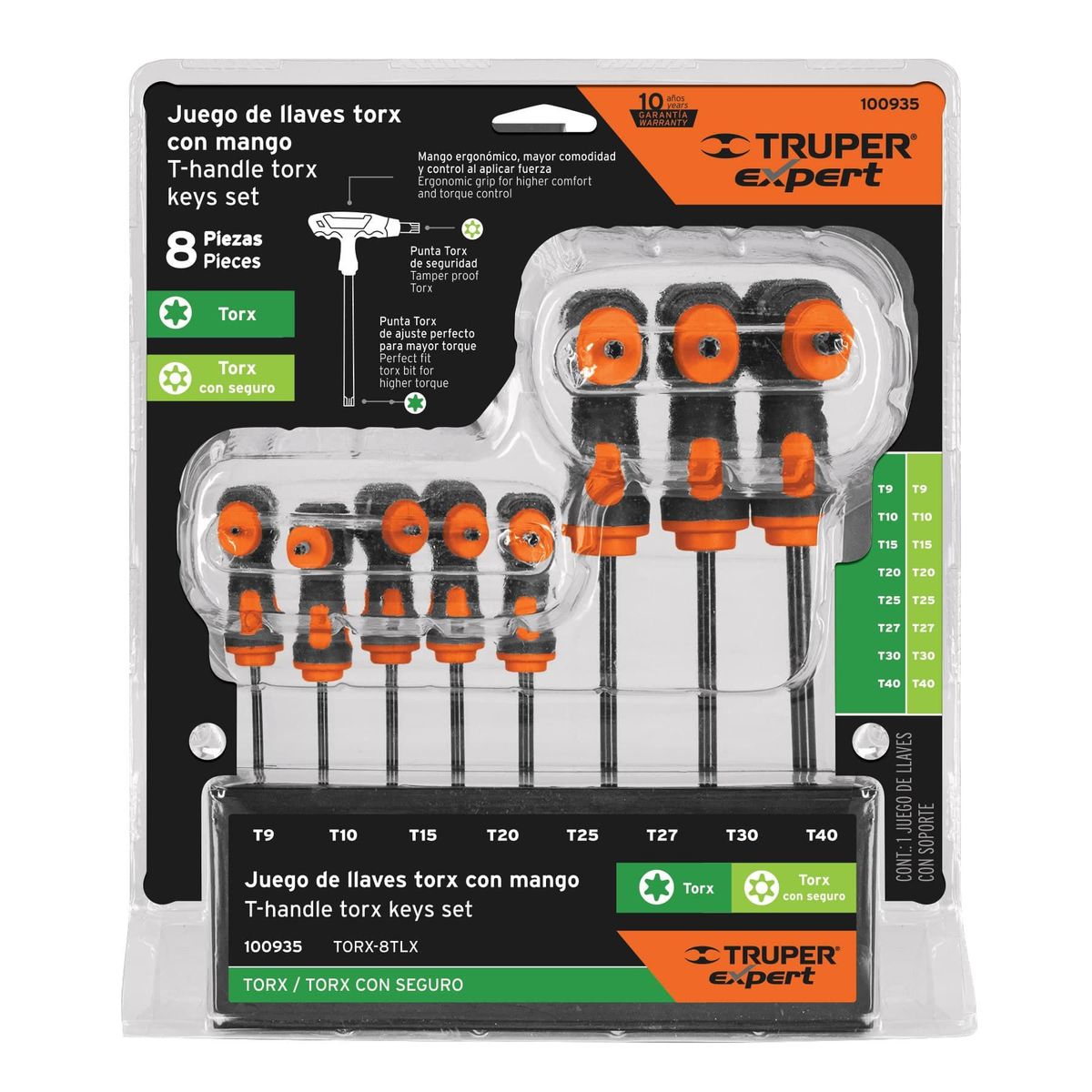 TRUPER - Juego De 8 Llaves Torx Extralargas Con Pin De Seguridad Truper