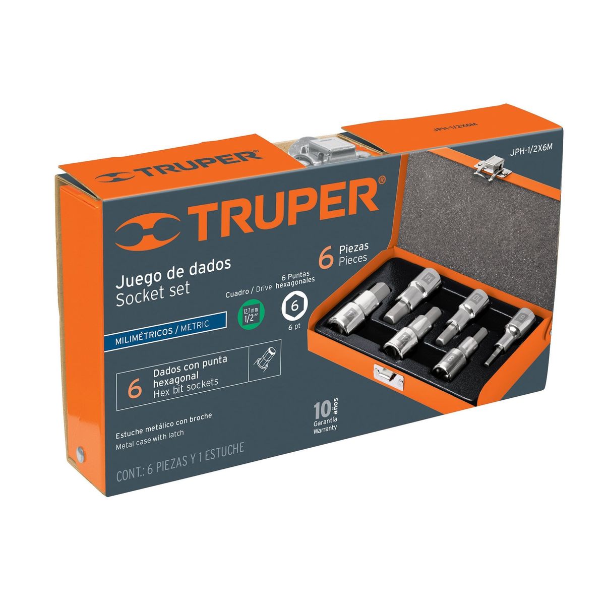 TRUPER - Juego De 6 Copas Bristol 6 Mm A 17 Mm, Cuadrante 1/2" Truper