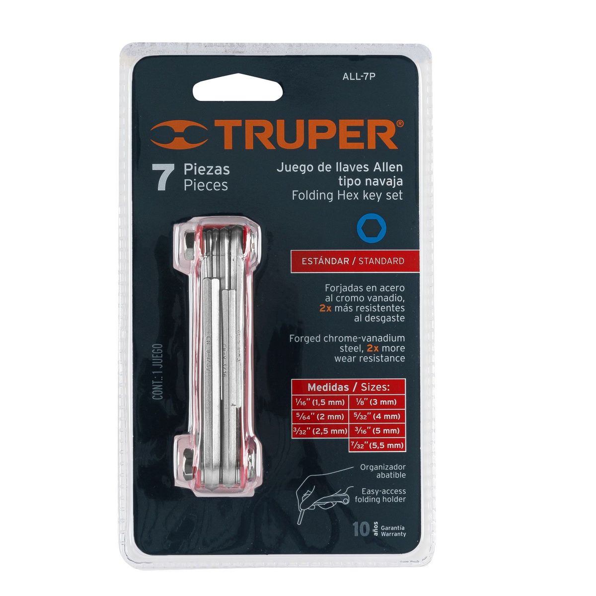 TRUPER - Juego De 7 Llaves Bristol O Allen En Pulgadas, Tipo Navaja Truper