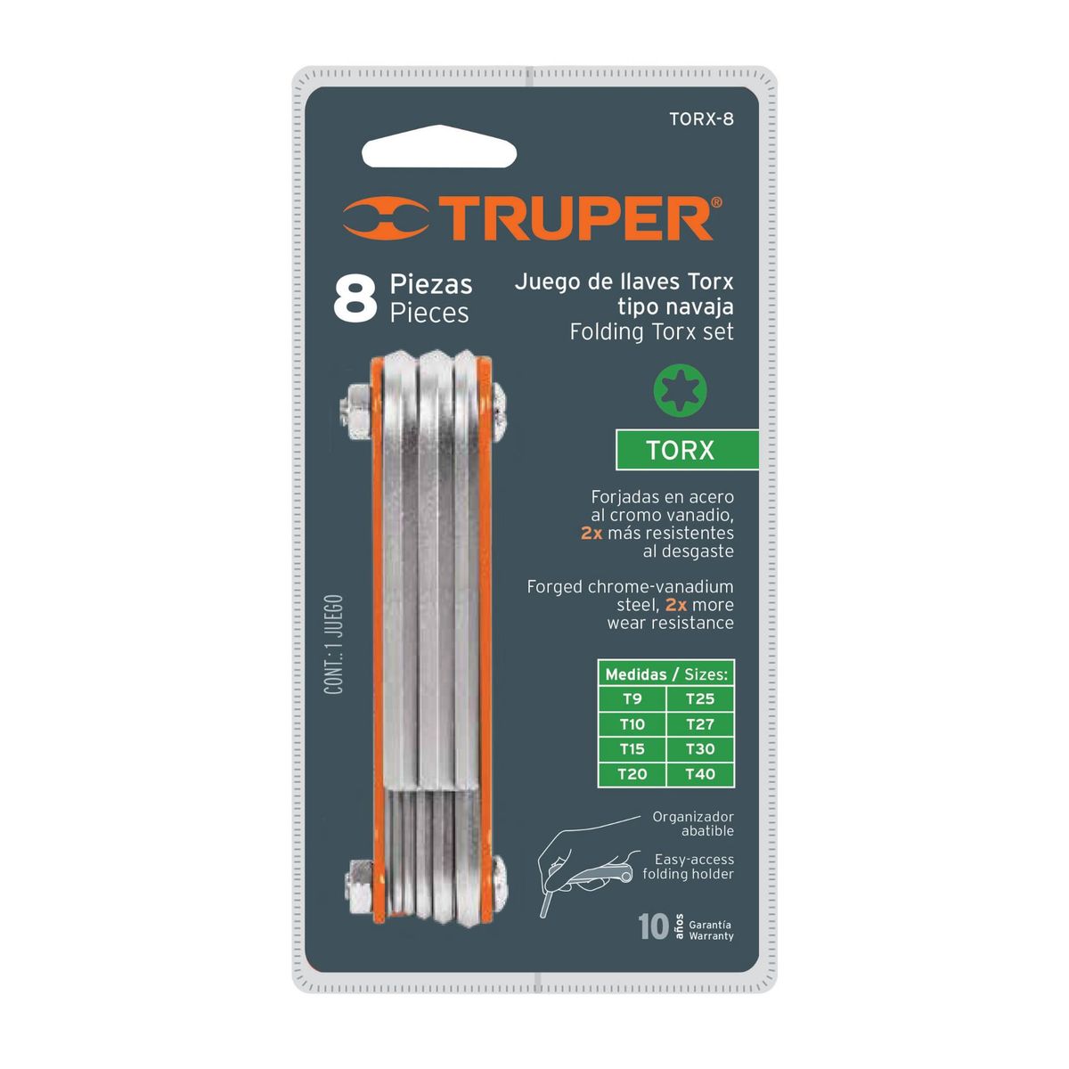 TRUPER - Juego De 8 Llaves Torx, Incluye Estuche Tipo Navaja Truper