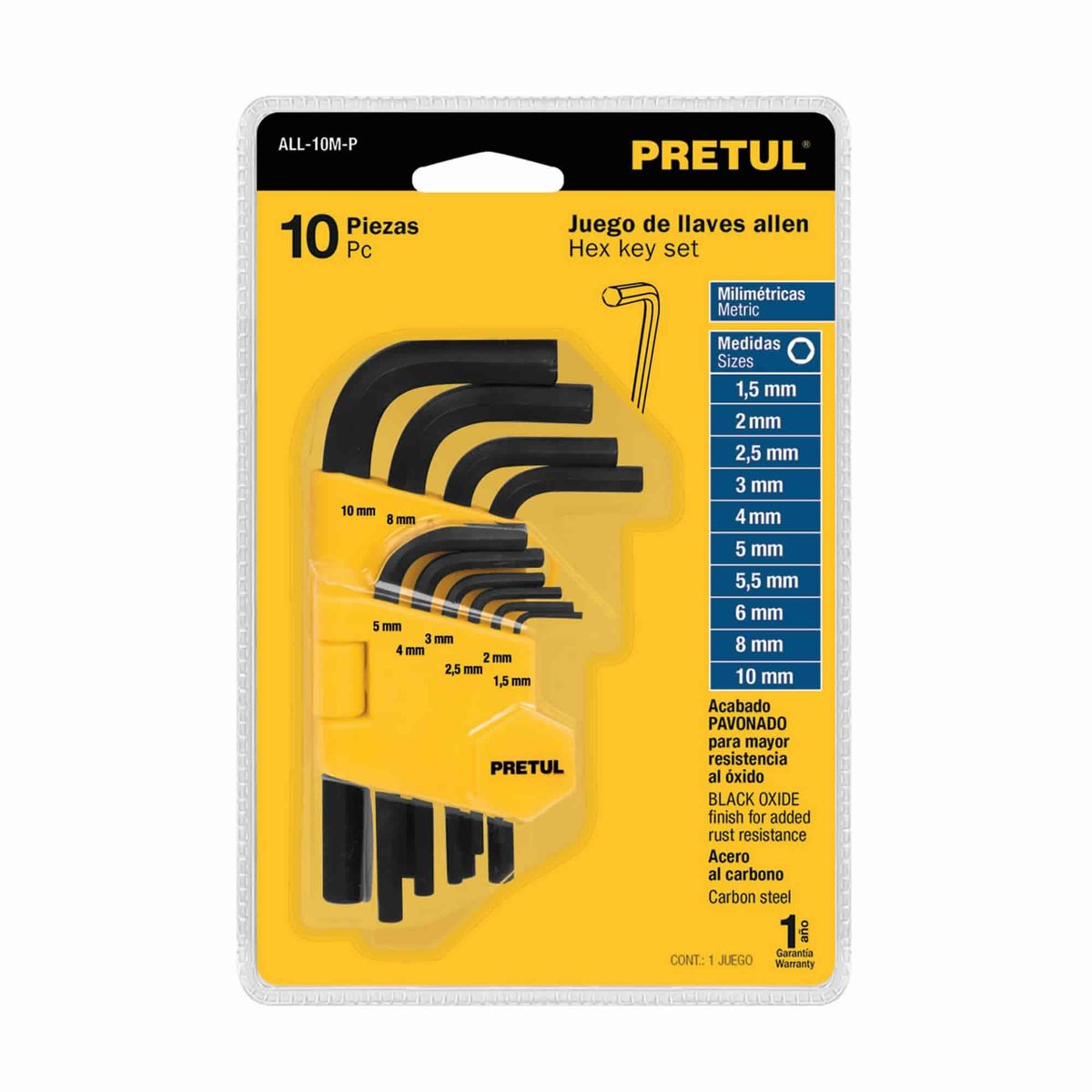 PRETUL - Juego De 10 Llaves Bristol O Allen Métricas Con Estuche Pretul