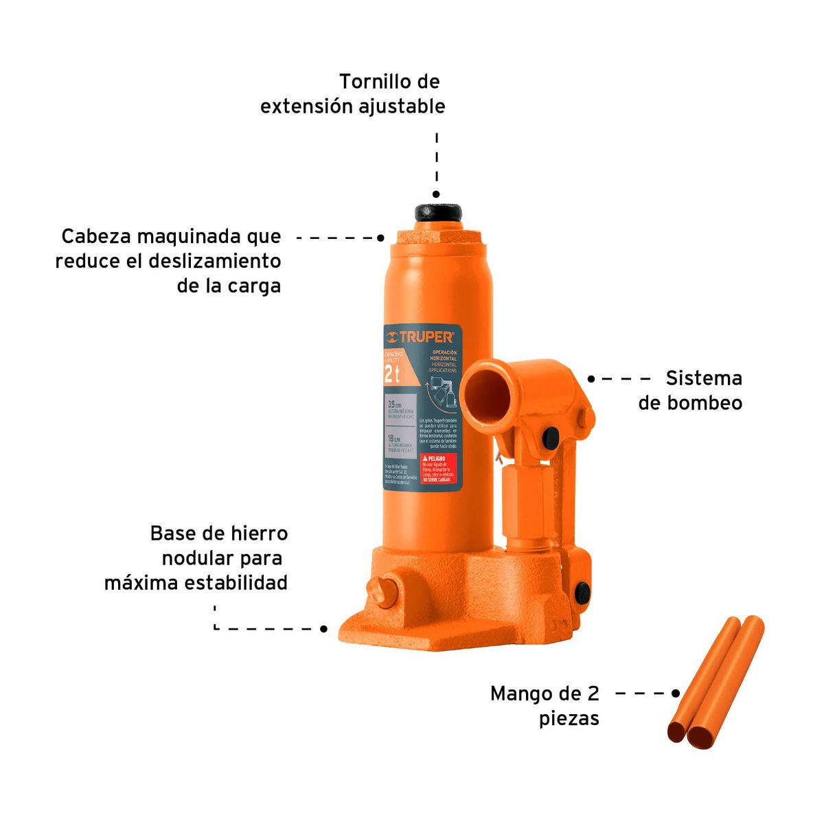 TRUPER - Gato Botella 2 Toneladas Para Uso Vertical Y Horizontal Truper