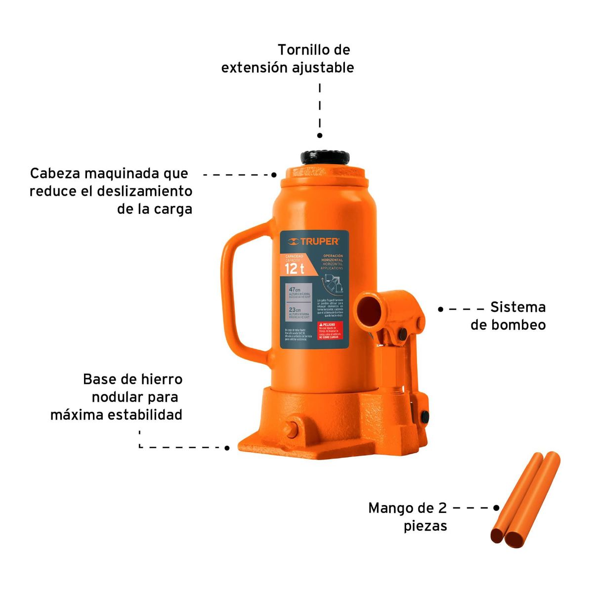 TRUPER - Gato Botella 12 Toneladas Para Uso Vertical Y Horizontal Truper