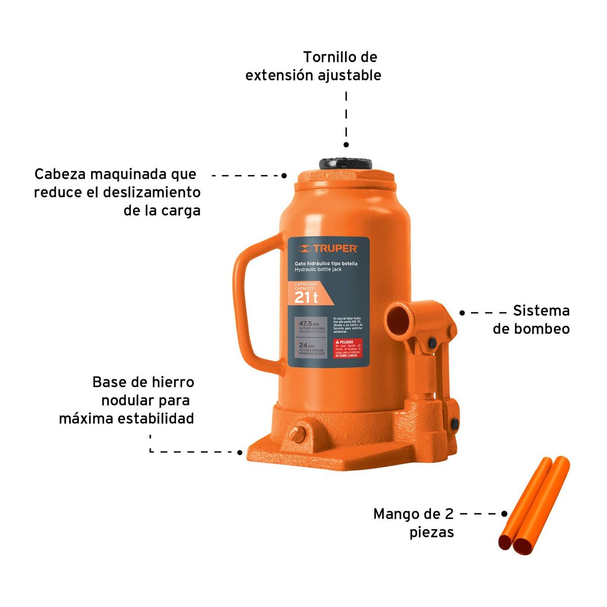 TRUPER - Gato Botella 21 Toneladas Para Uso Vertical Y Horizontal Truper