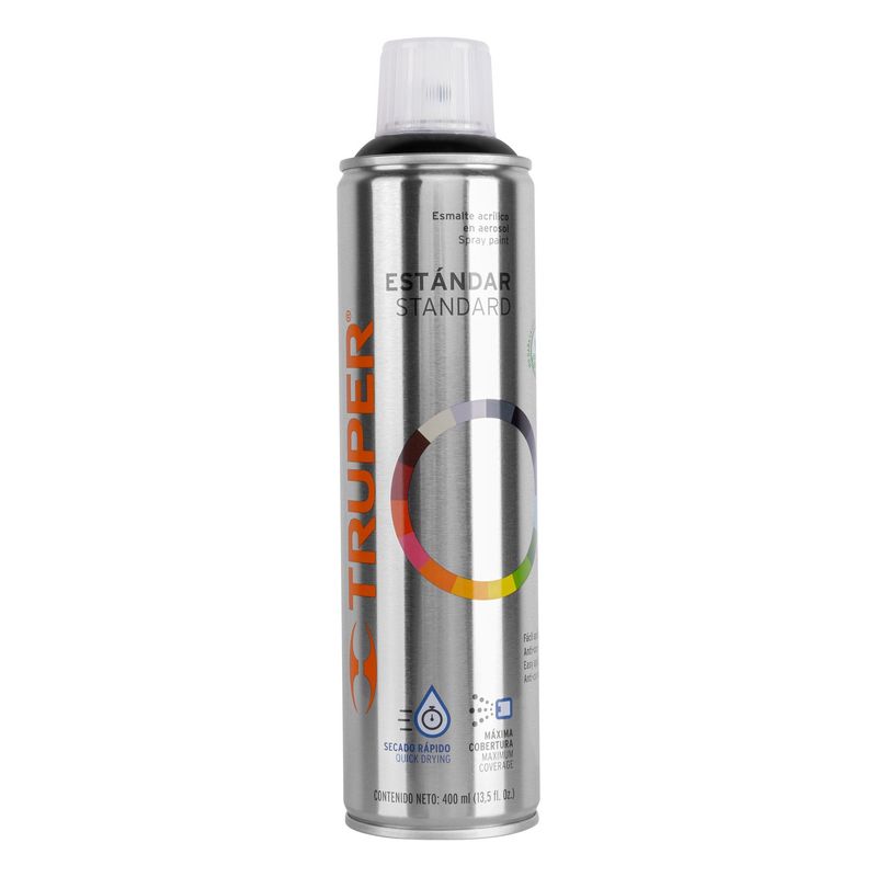 TRUPER - Pintura Aerosol En Lata 400 Ml Negro Brillante, Profesional Truper