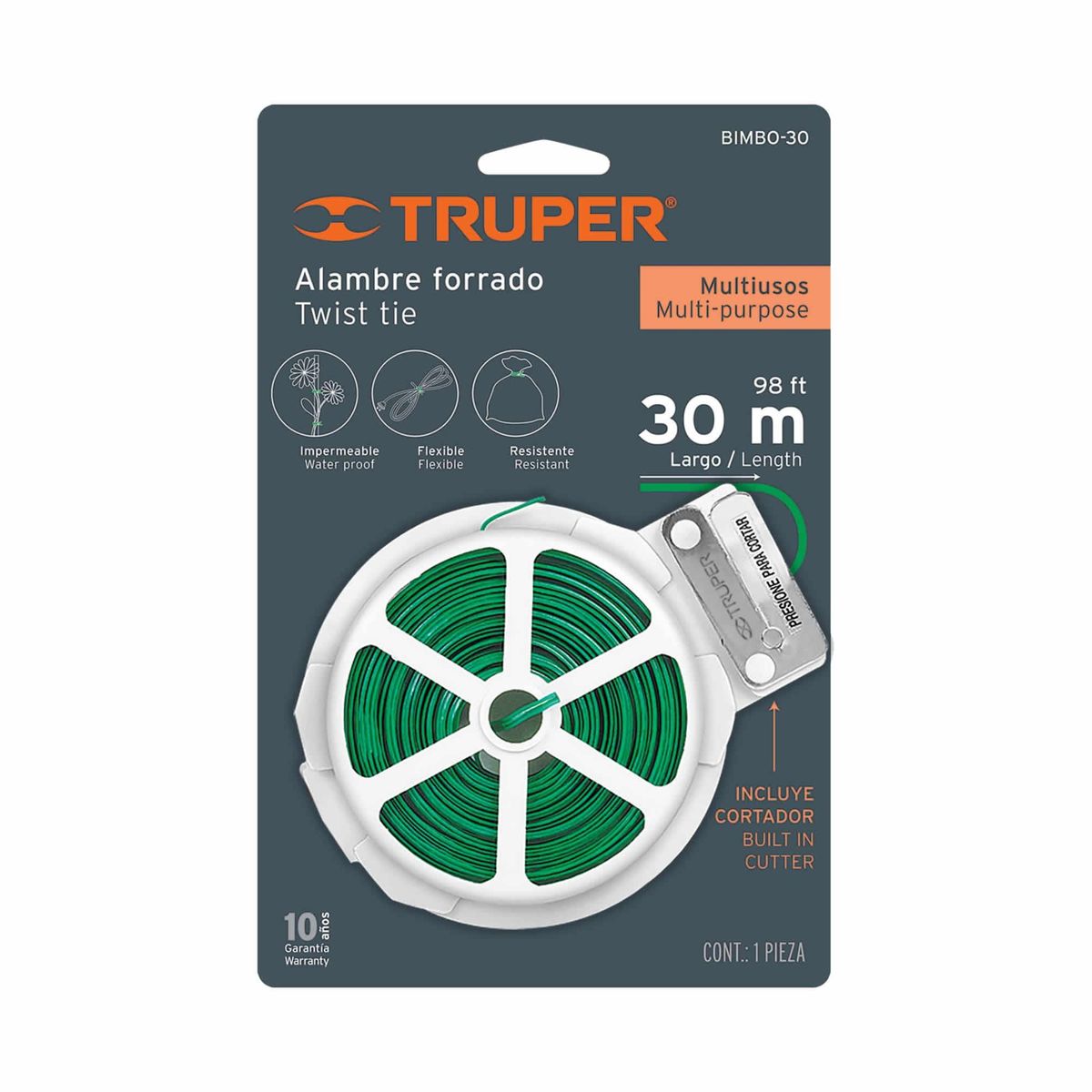 TRUPER - Alambre Forrado Para Tapabocas Cocina Jardinería 30 Metros Truper