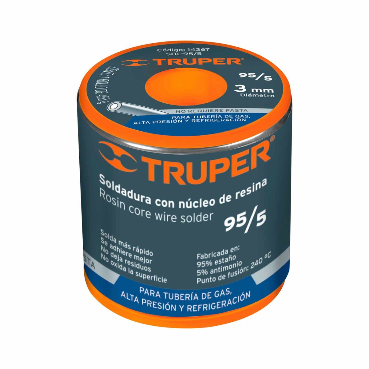 TRUPER - Soldadura Para Tubería De Gas 95/5, Núcleo De Resina Truper