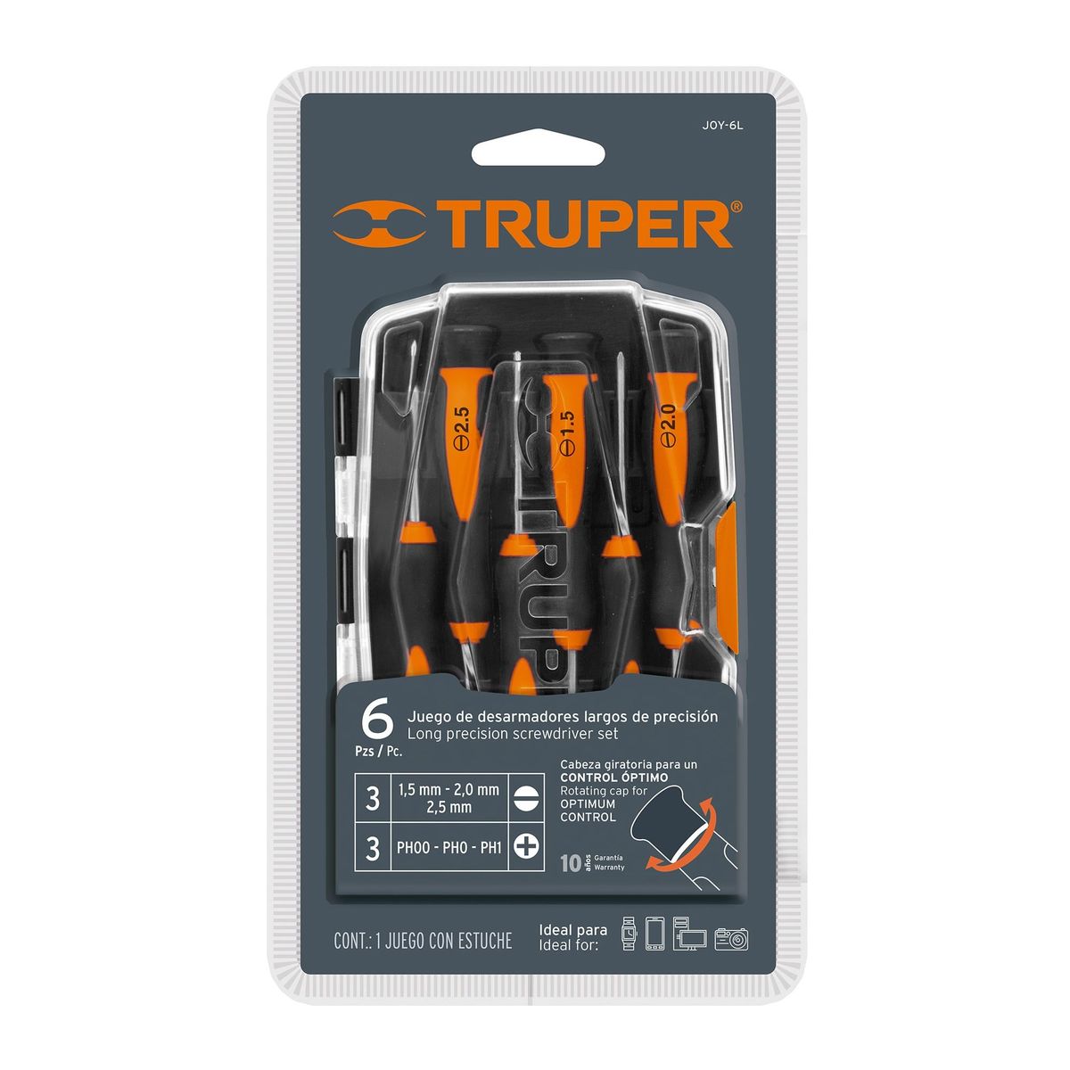 TRUPER - Juego De 6 Destornilladores Largos De Precisión Con Estuche Truper