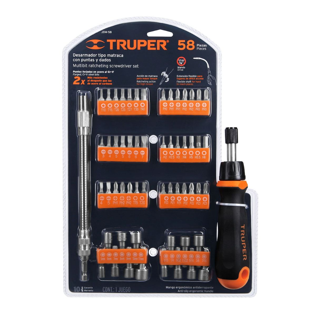 TRUPER - Destornillador Tipo Ratchet Con Puntas Y Copas 58 Piezas Truper