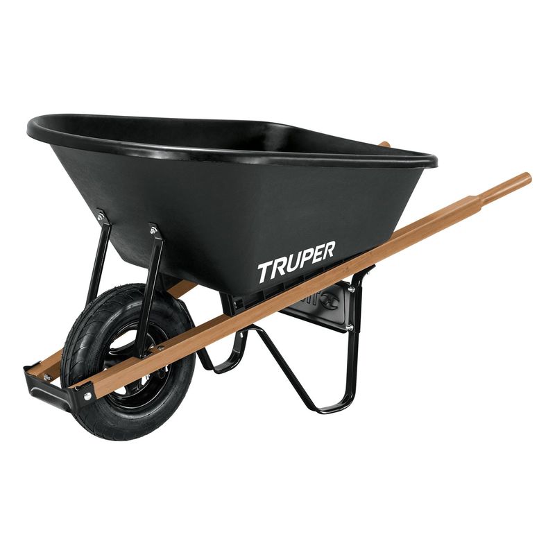 TRUPER - Carretilla Plástica De 120 Litros, Rueda Neumática Lisa Truper