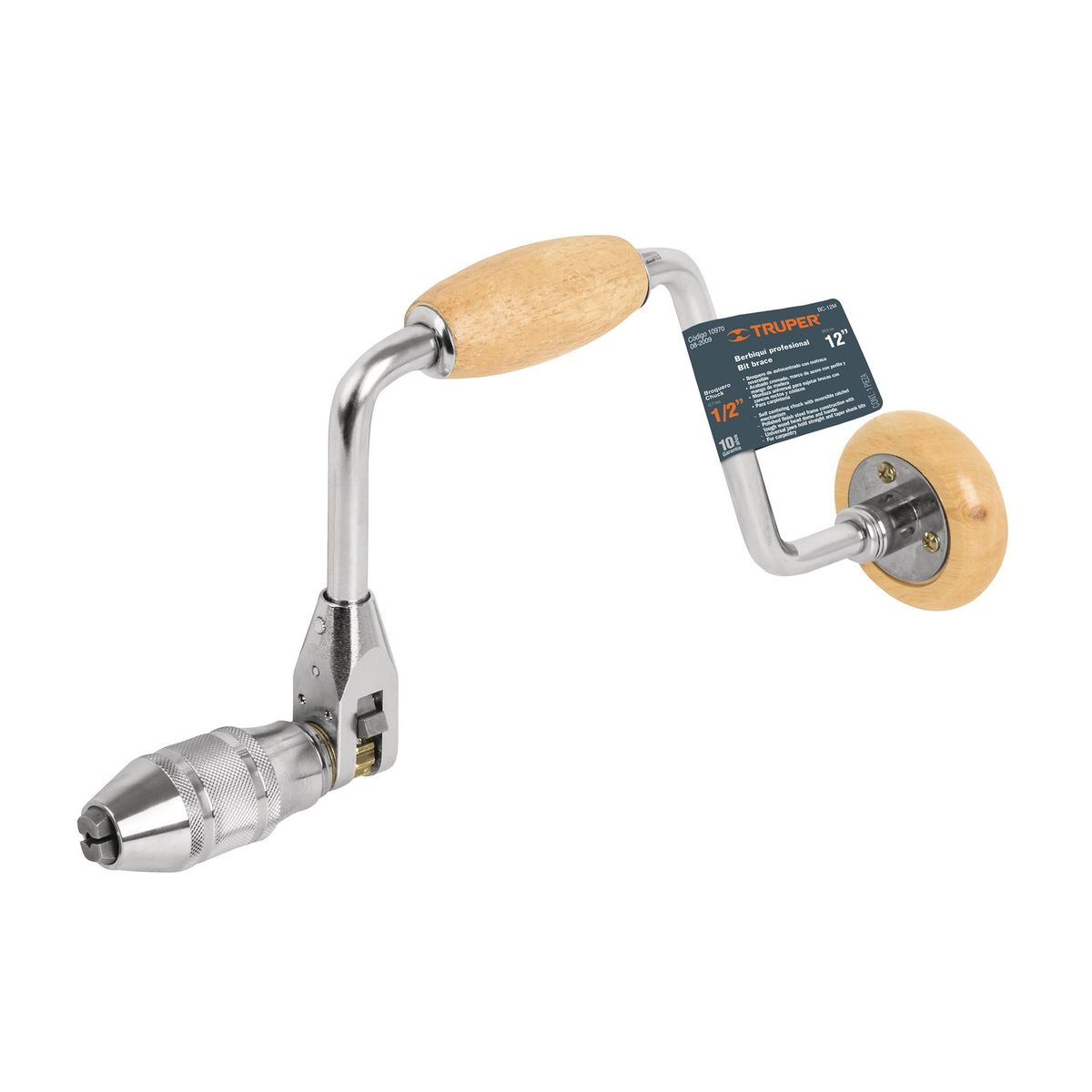 TRUPER - Berbiquí Profesional De 12" Con Barril Y Manivela En Madera Truper