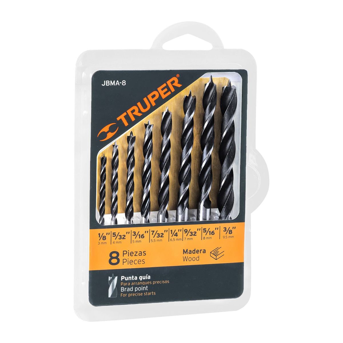 TRUPER - Juego De 8 Brocas Profesionales Para Madera 1/8" A 3/8" Truper