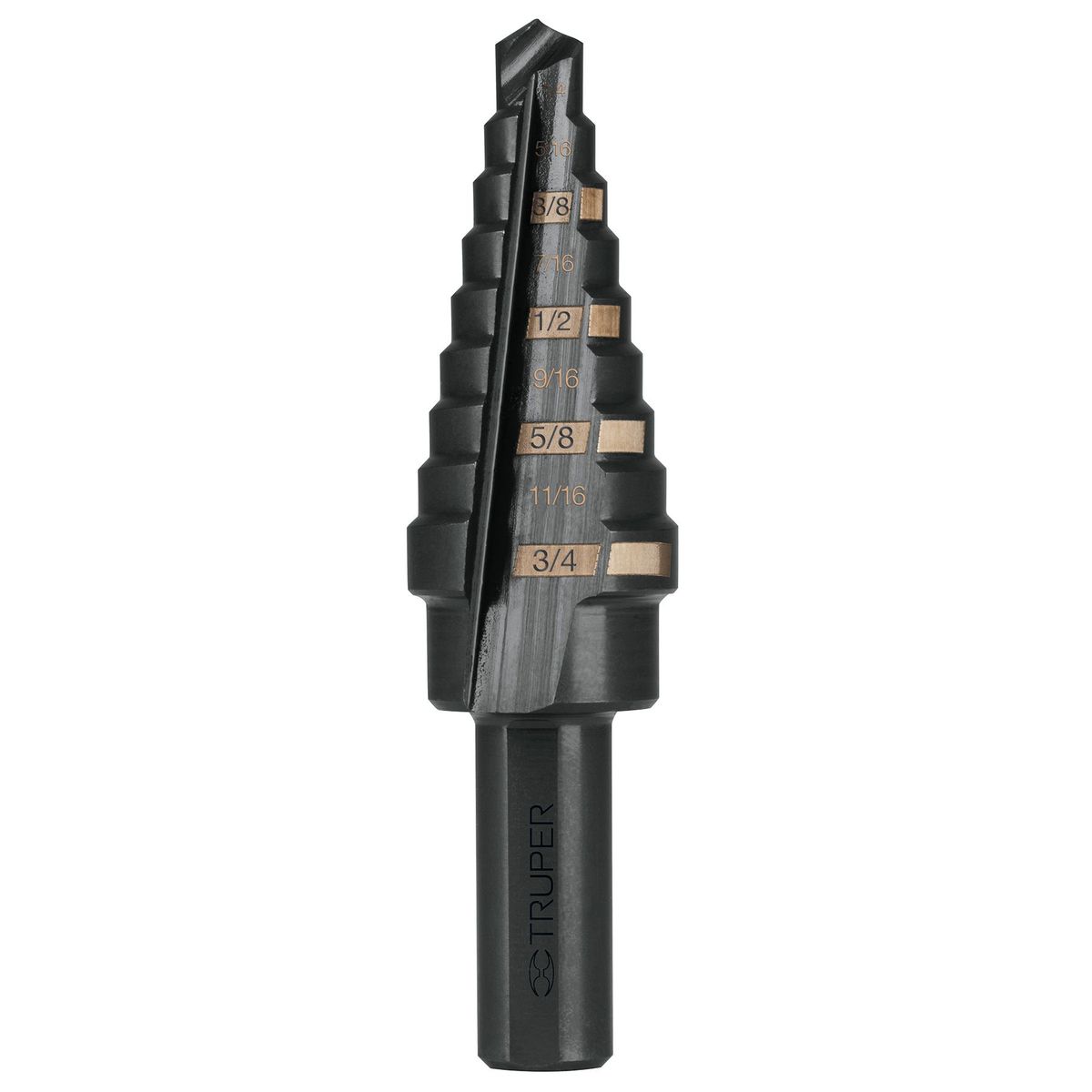 TRUPER - Broca Escalonada 1/4" A 3/4" De 9 Escalones Óxido Negro Truper