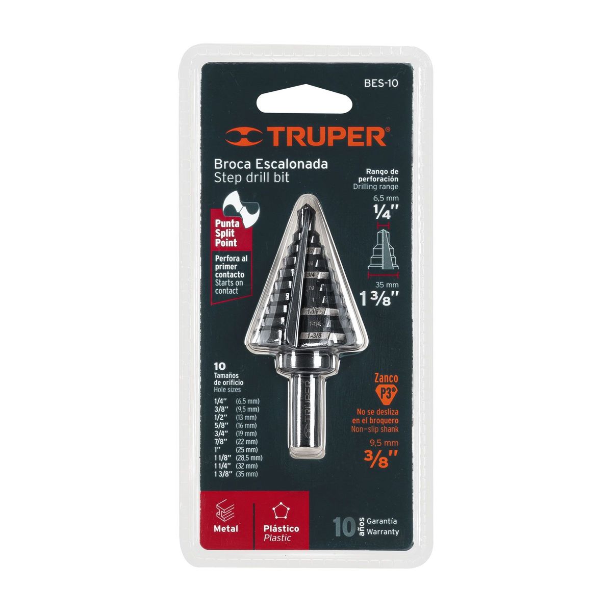 TRUPER - Broca Escalonada 1/4" A 1.3/8" De 10 Escalones Óxido Negro Truper