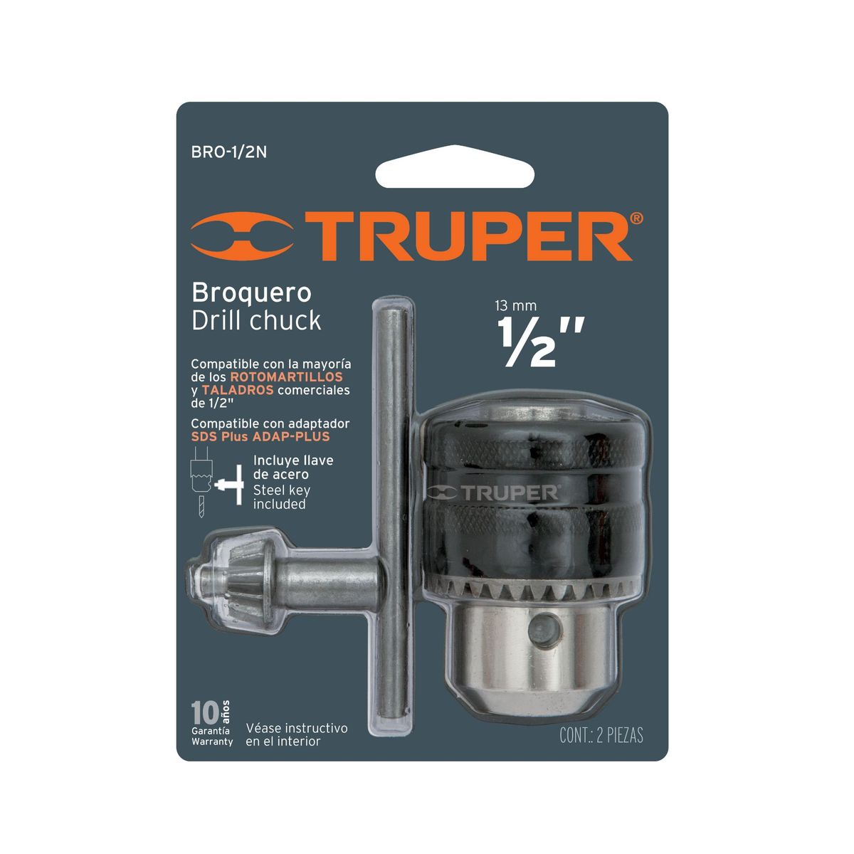 TRUPER - Mandril De 1/2" Para Taladro Y Percutor, Incluye Llave Truper