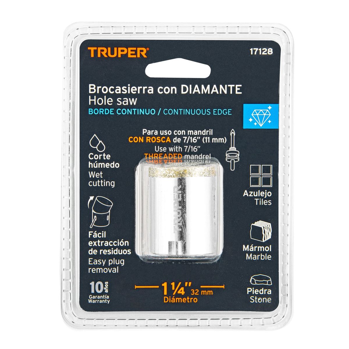 TRUPER - Sierra Copa Diamantada De 1.1/4" (32 Mm) Borde Continuo Truper