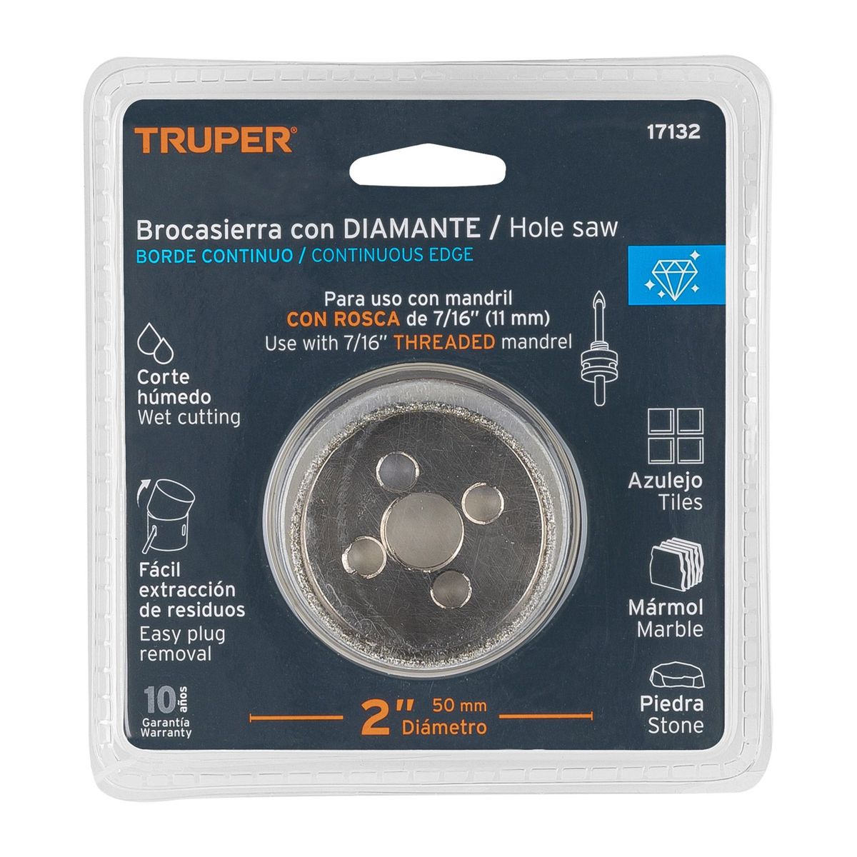 TRUPER - Sierra Copa Diamantada De 2" (50 Mm) Borde Continuo Truper