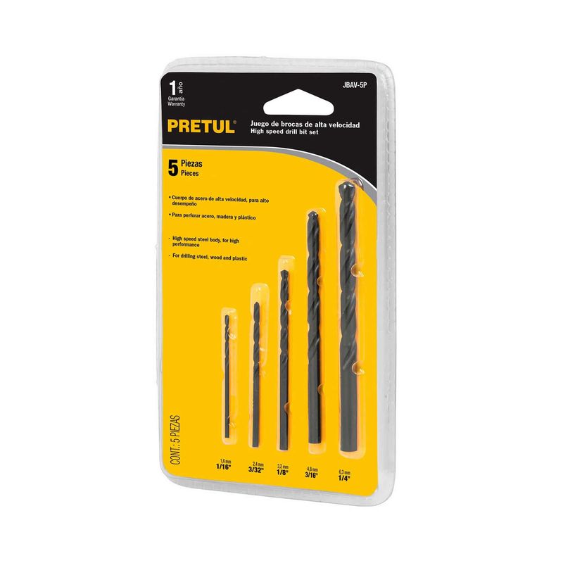 PRETUL - Juego De 5 Brocas Acero Rápido Para Metal, Madera Y Plástico Pretul