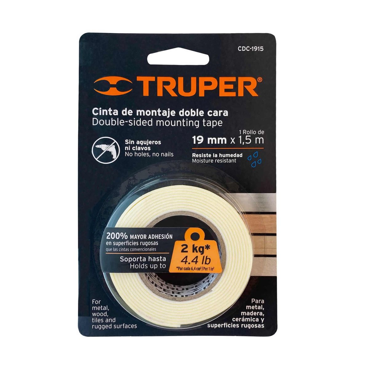 TRUPER - Cinta Doble Faz De 1.5 Metros Para Uso Profesional, Hot Melt Truper