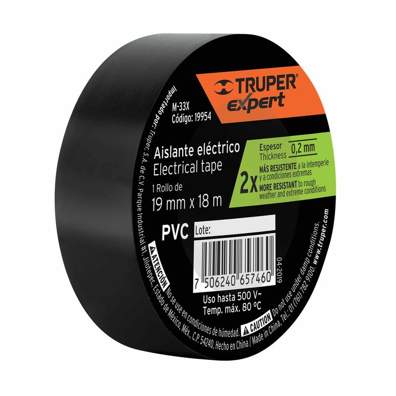 TRUPER - Cinta De Aislar Industrial De Pvc Negra De 18 M X 19 Mm Truper