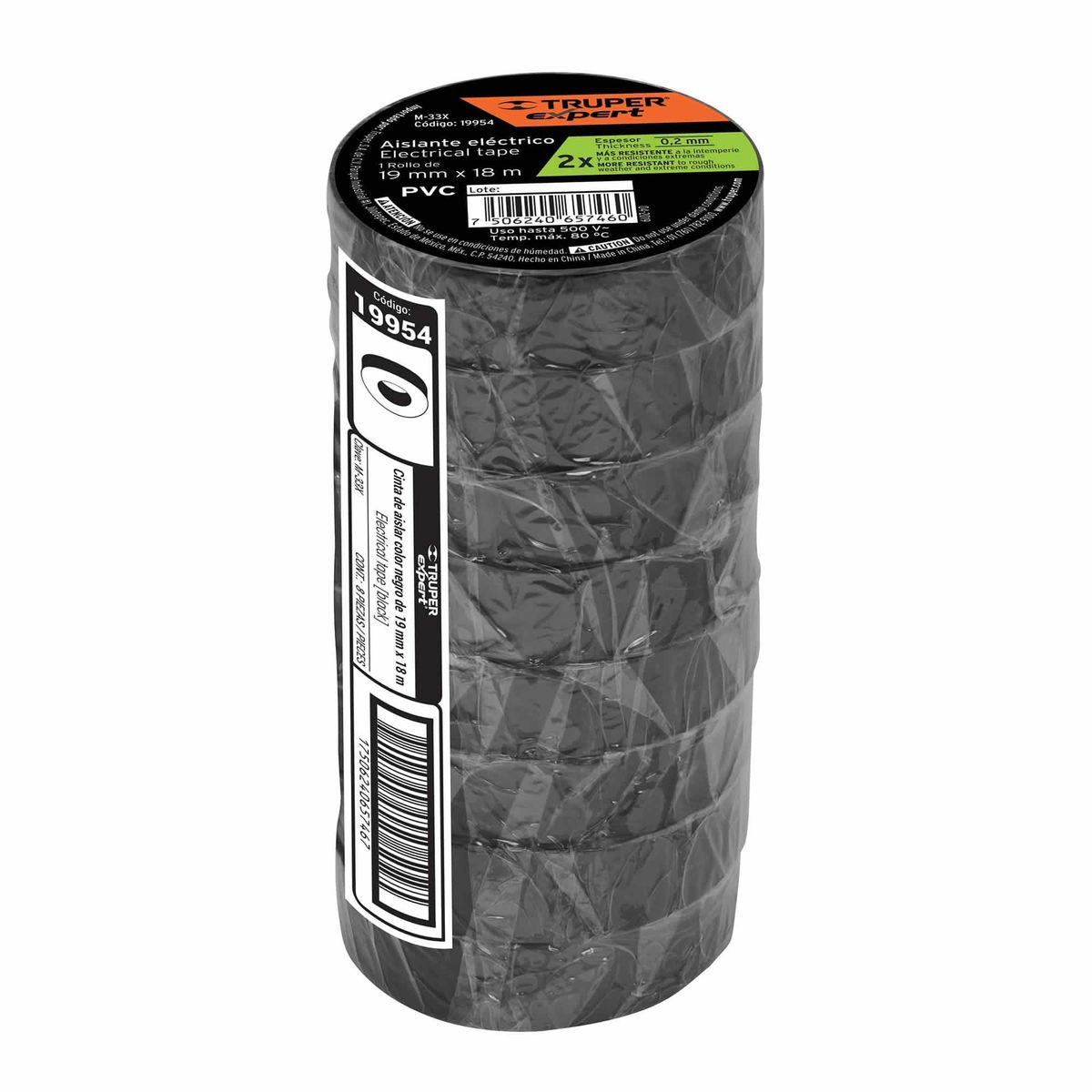 TRUPER - Cinta De Aislar Industrial De Pvc Negra De 18 M X 19 Mm Truper