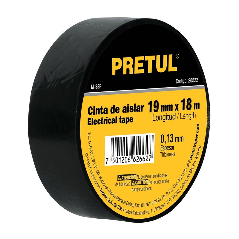 PRETUL - Cinta De Aislar Hogar De Pvc Negra De 18 M X 19 Mm Pretul