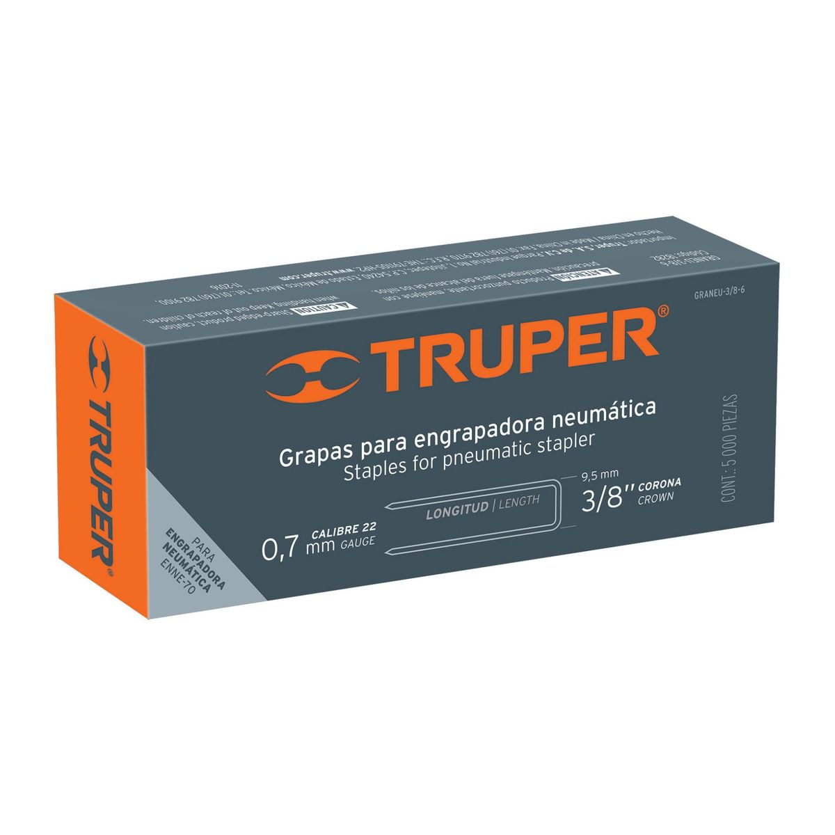 TRUPER - Caja De 5.000 Grapas Para Grapadora Calibre 22, Largo 8 Mm Truper