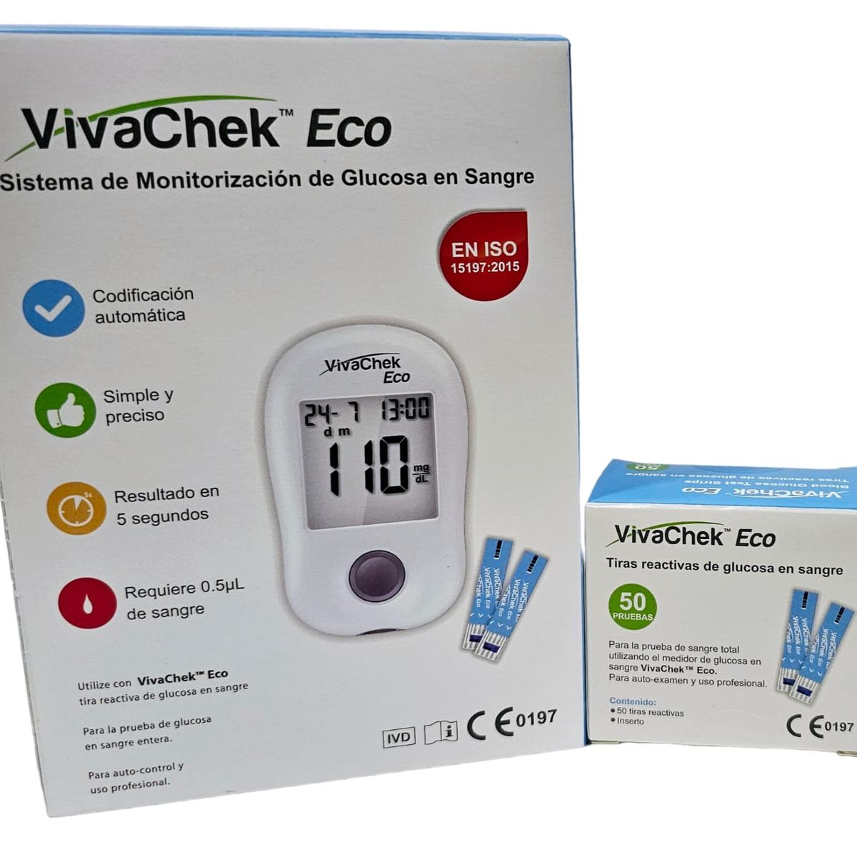 ECO - KIT GLUCOMETRO VIVACHECK ECO 50 TIRAS Y 50 LANCETAS