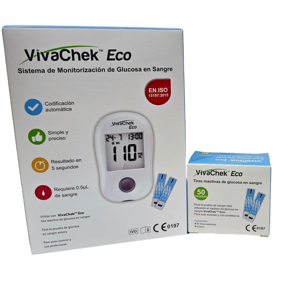 ECO - KIT GLUCOMETRO VIVACHECK ECO 50 TIRAS Y 50 LANCETAS