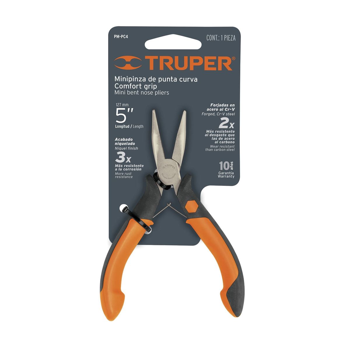 TRUPER - Alicate De Punta Curva Profesional De 5", Comfort Grip Truper