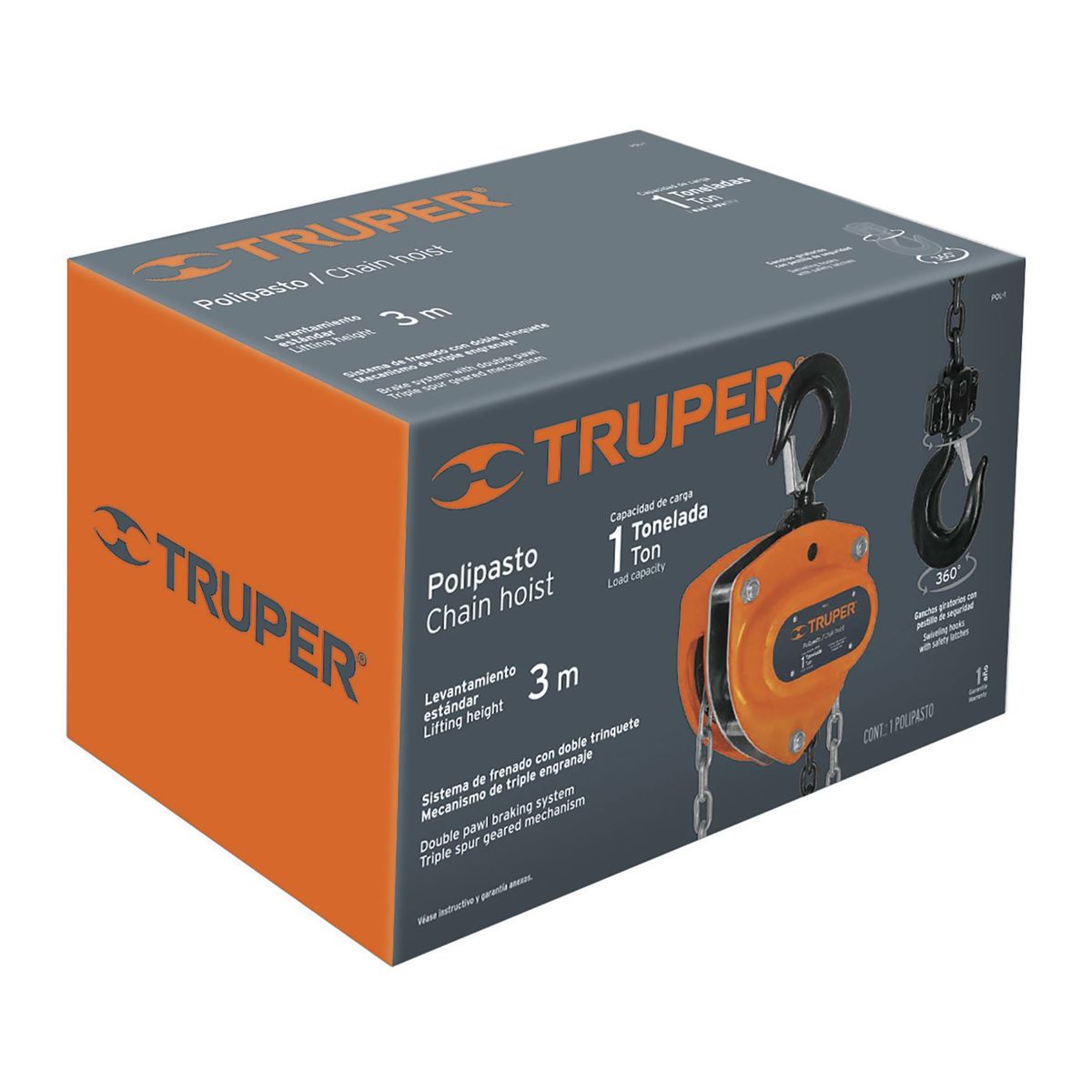 TRUPER - Diferencial Industrial De 1 Tonelada, Cadena 3.20 Metros Truper