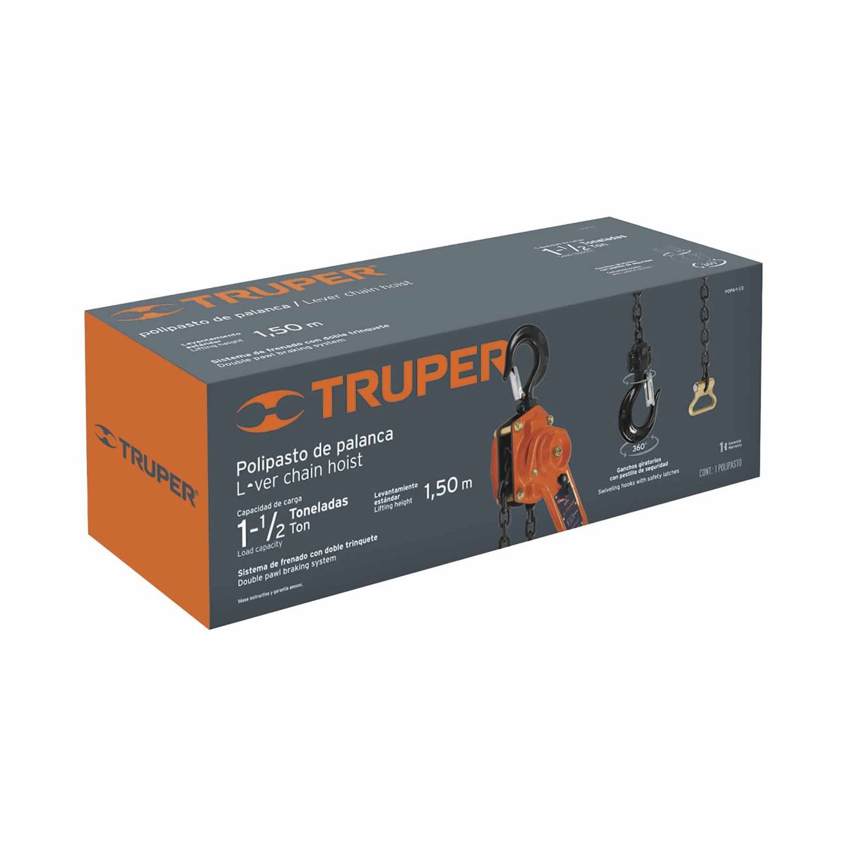 TRUPER - Diferencial De Palanca 1.1/2 Toneladas, Levanta 1.50 Metros Truper