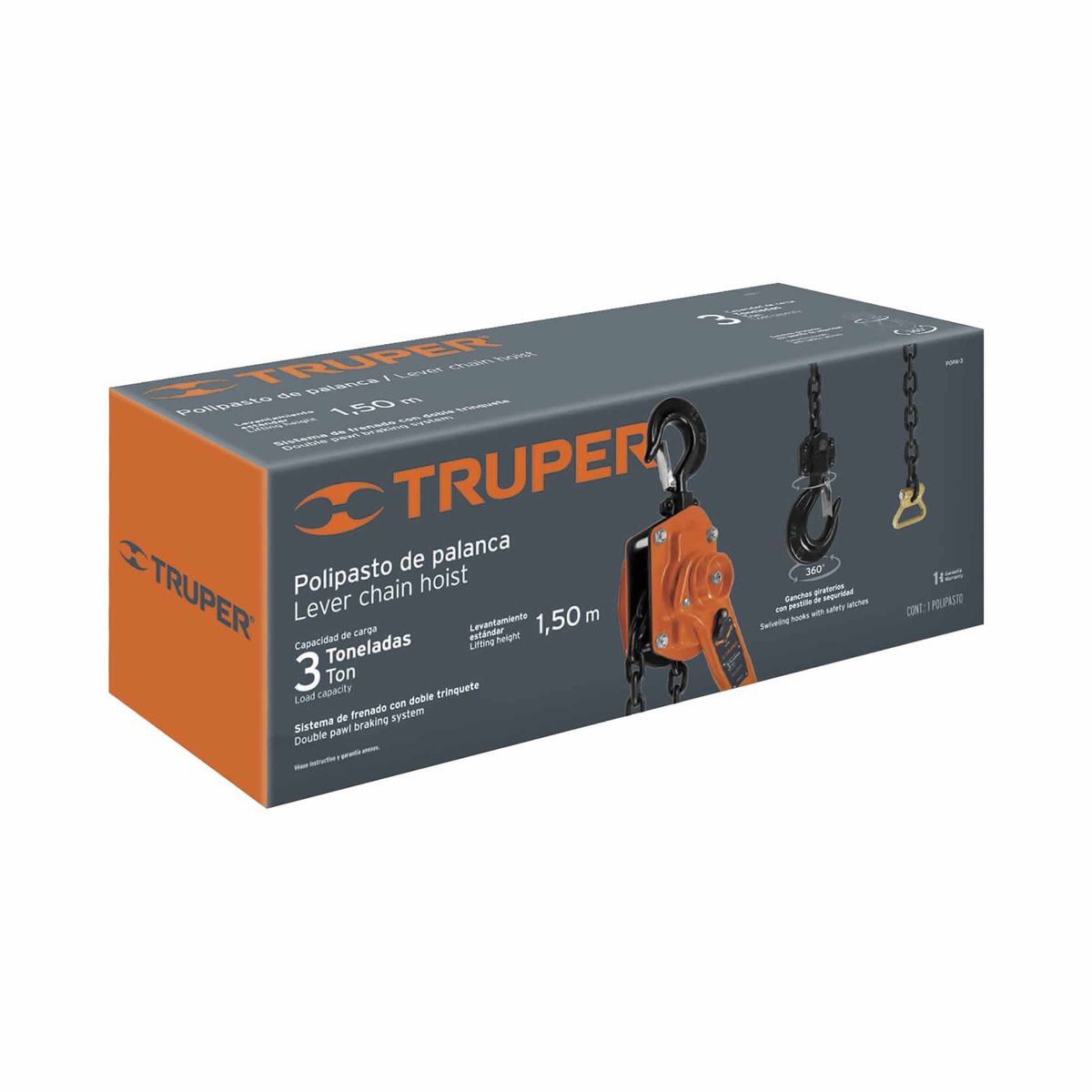 TRUPER - Diferencial De Palanca 3 Toneladas, Levanta 1.50 Metros Truper