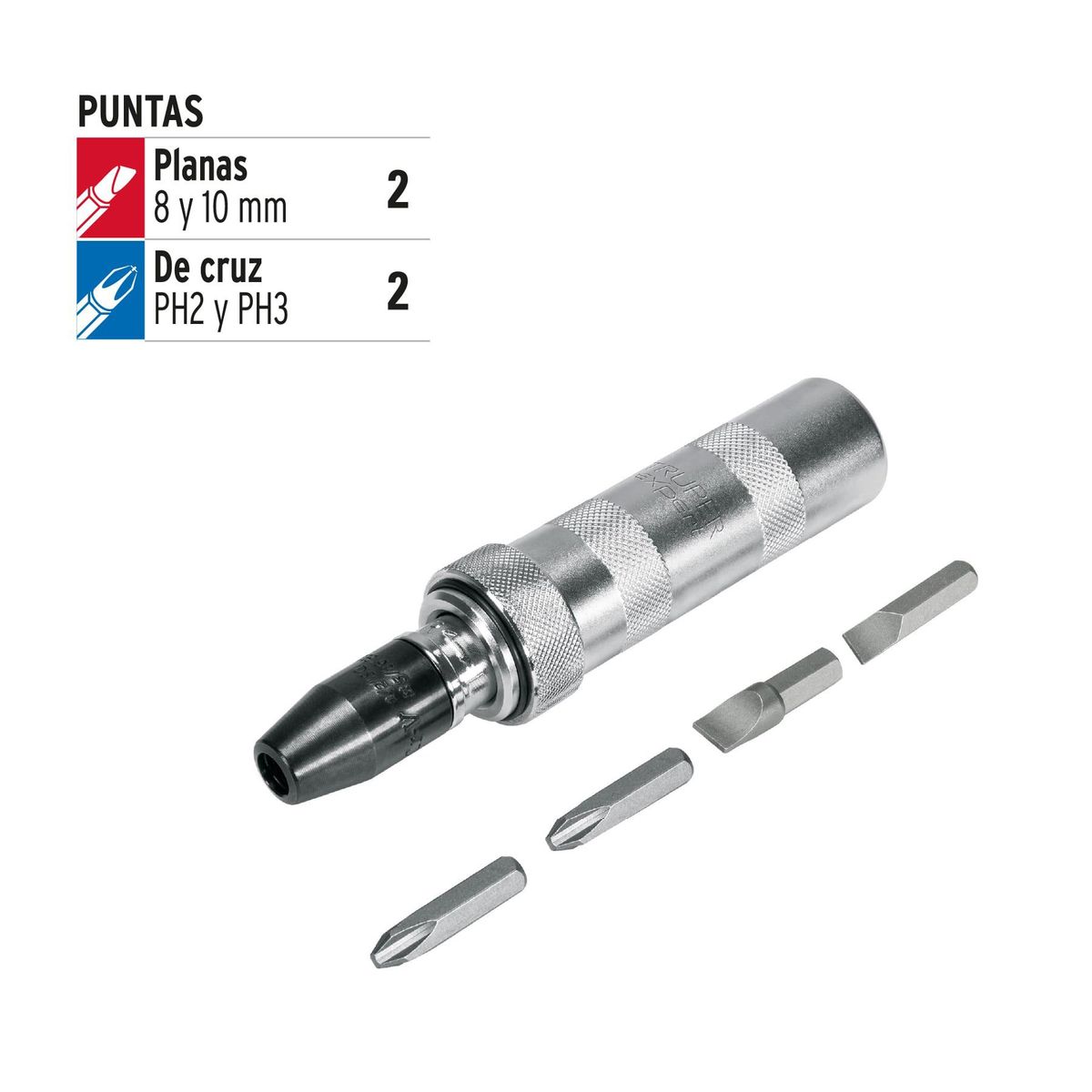TRUPER - Destornillador De Impacto Con 4 Puntas Y Estuche Industrial Truper