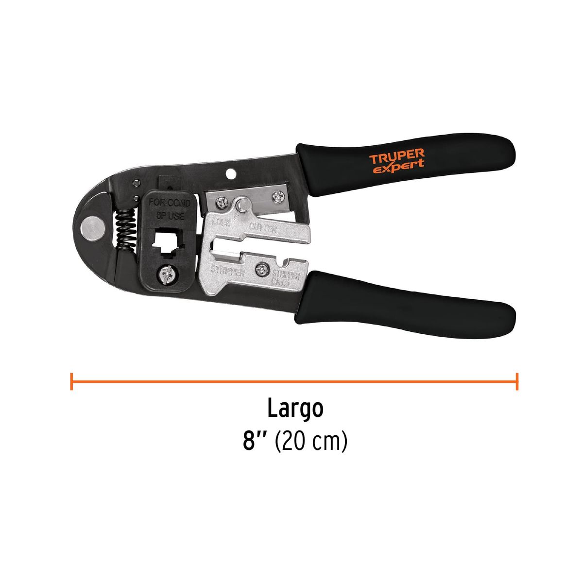 TRUPER - Ponchadora Profesional De 8" Para Rj-45, 8 Contactos Truper