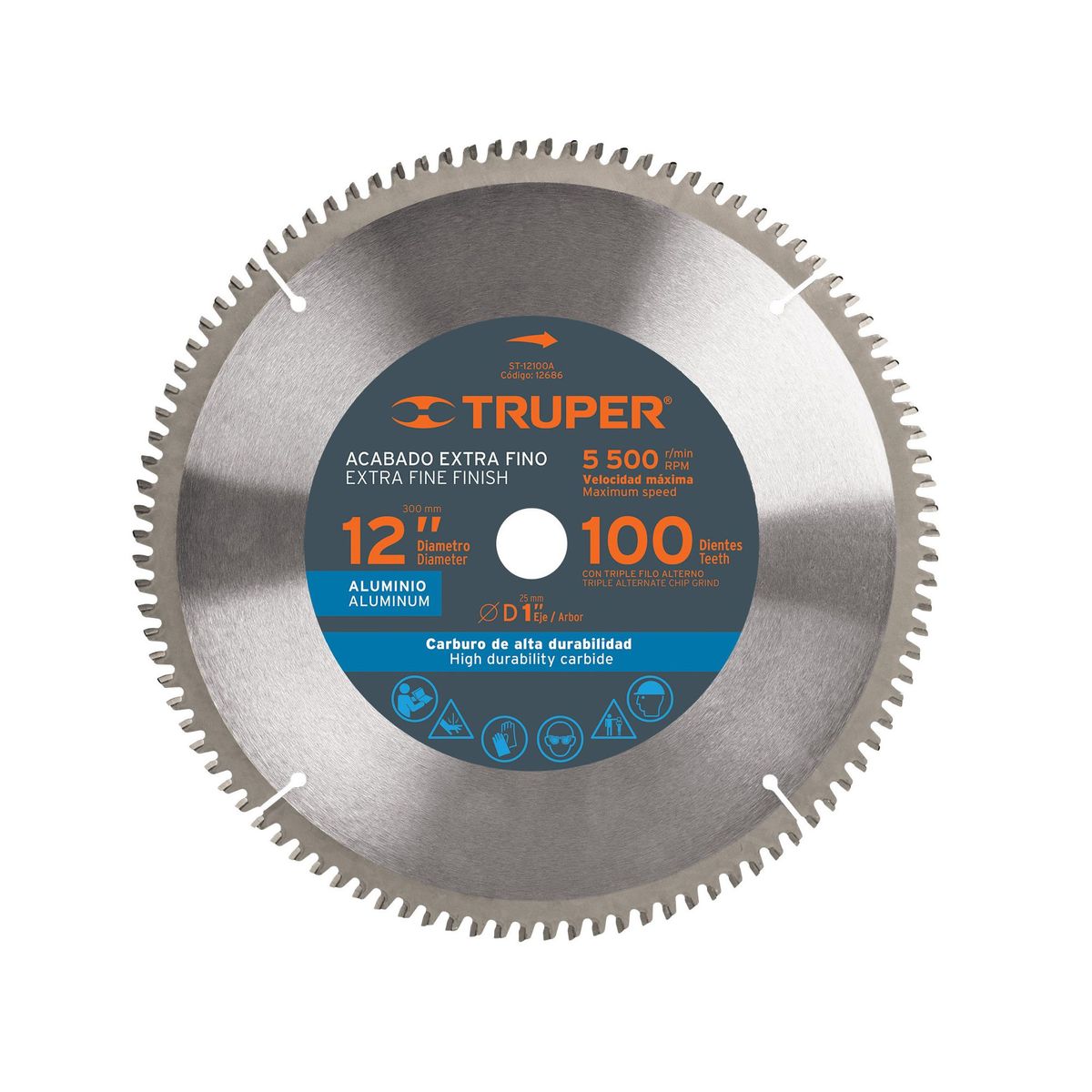 TRUPER - Disco Sierra Aluminio de 12", Centro 1", 100 Dientes Truper
