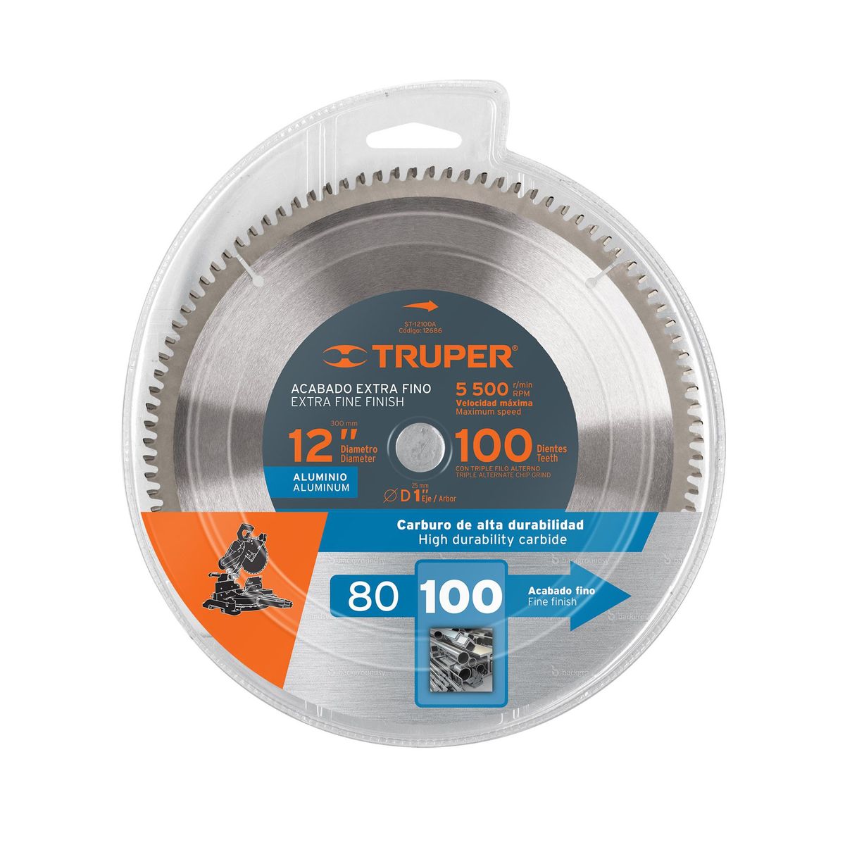 TRUPER - Disco Sierra Aluminio de 12", Centro 1", 100 Dientes Truper