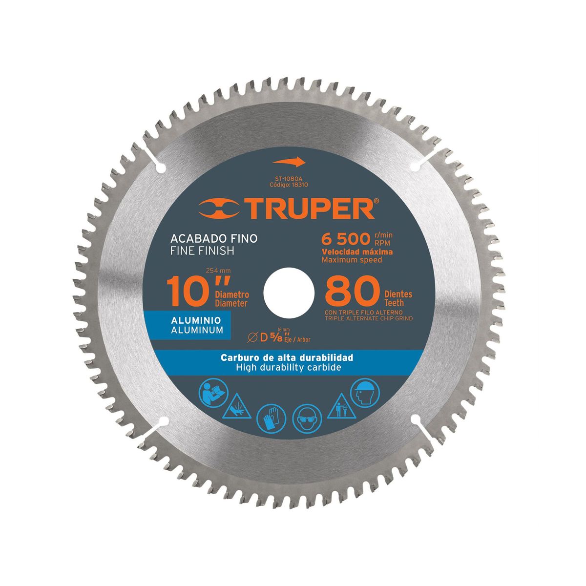 TRUPER - Disco Sierra Aluminio de 10", Centro 5/8", 80 Dientes Truper