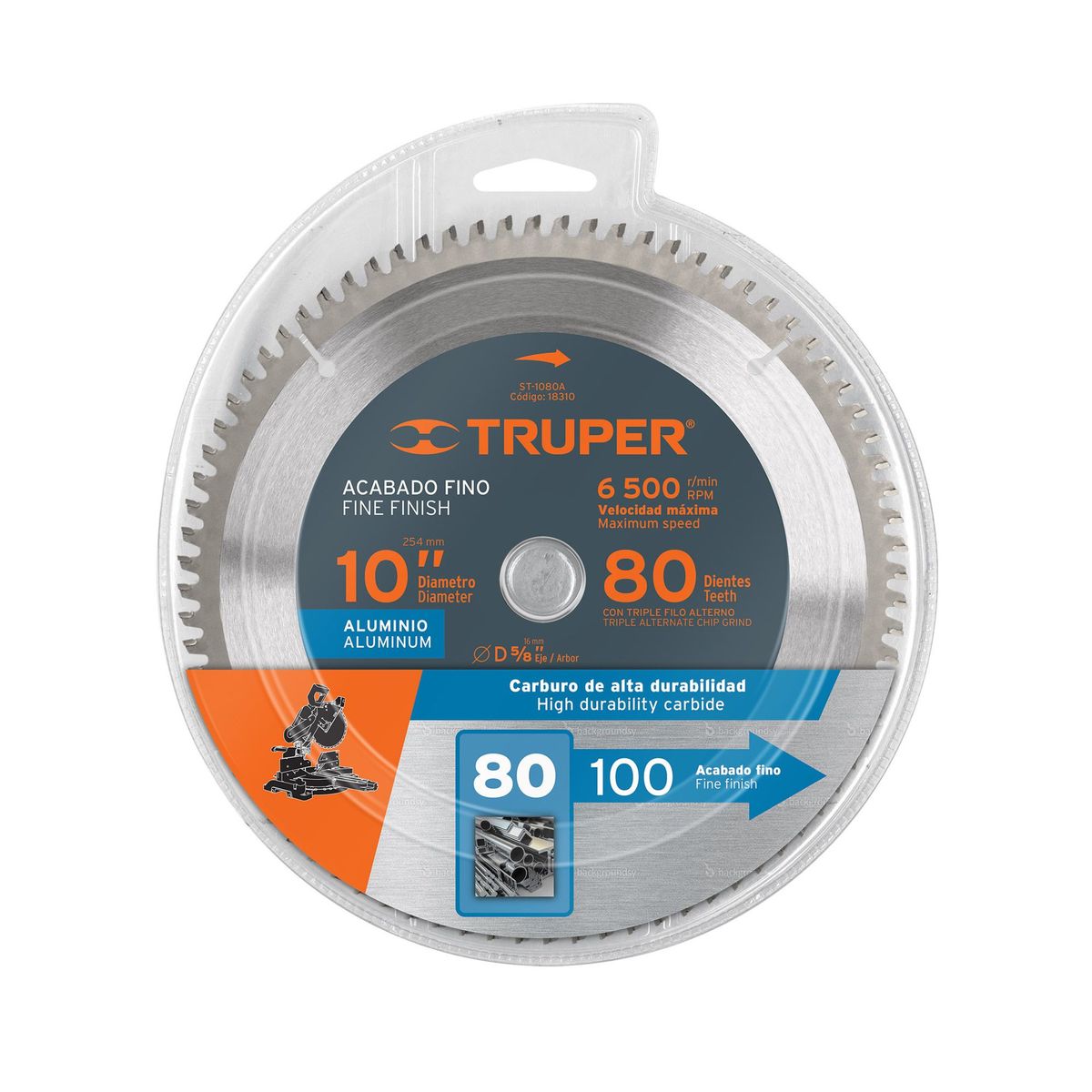 TRUPER - Disco Sierra Aluminio de 10", Centro 5/8", 80 Dientes Truper