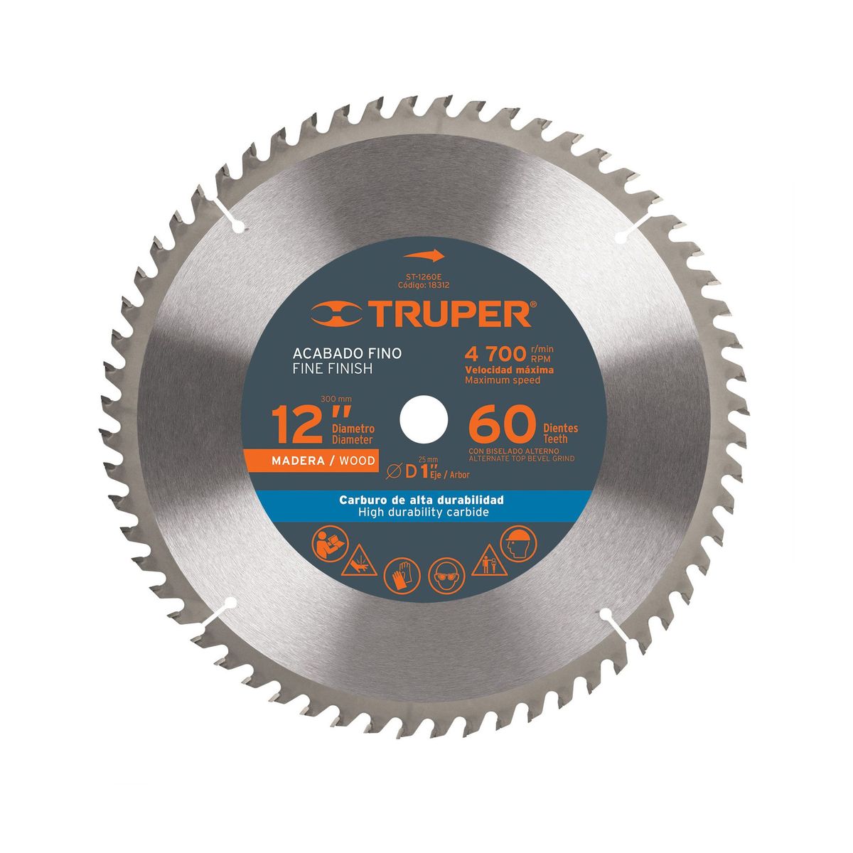 TRUPER - Disco Sierra Madera de 12", Centro 1", 60 Dientes Truper