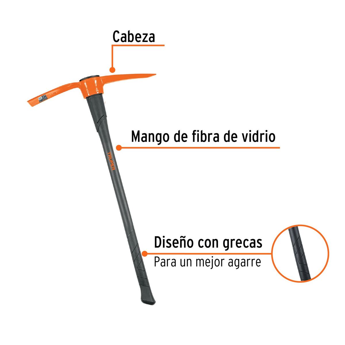 TRUPER - Zapapico Pica 5 Lb 90 Cm Truper Con Mango Fibra De Vidrio