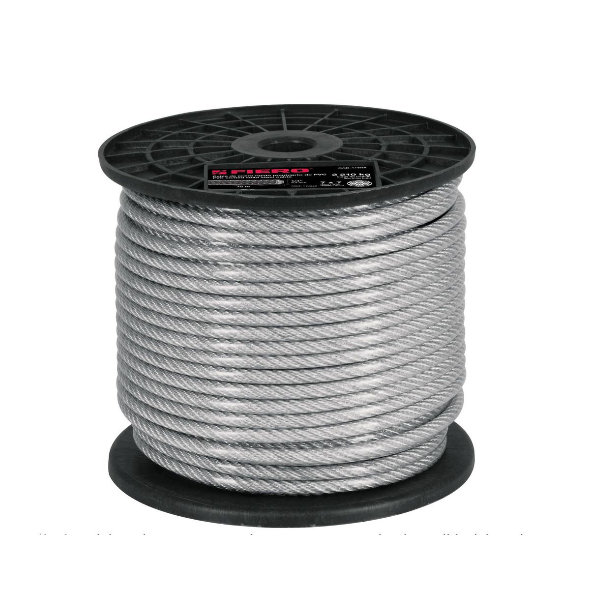 FIERO - Guaya De Acero 1/8" Recubierta Pvc De 75 M, Carga 510 Kg Fiero