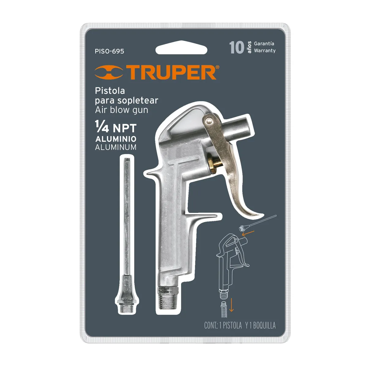 TRUPER - Pistola Metálica Para Sopletear De Pico Largo, Máximo 90 Psi Truper