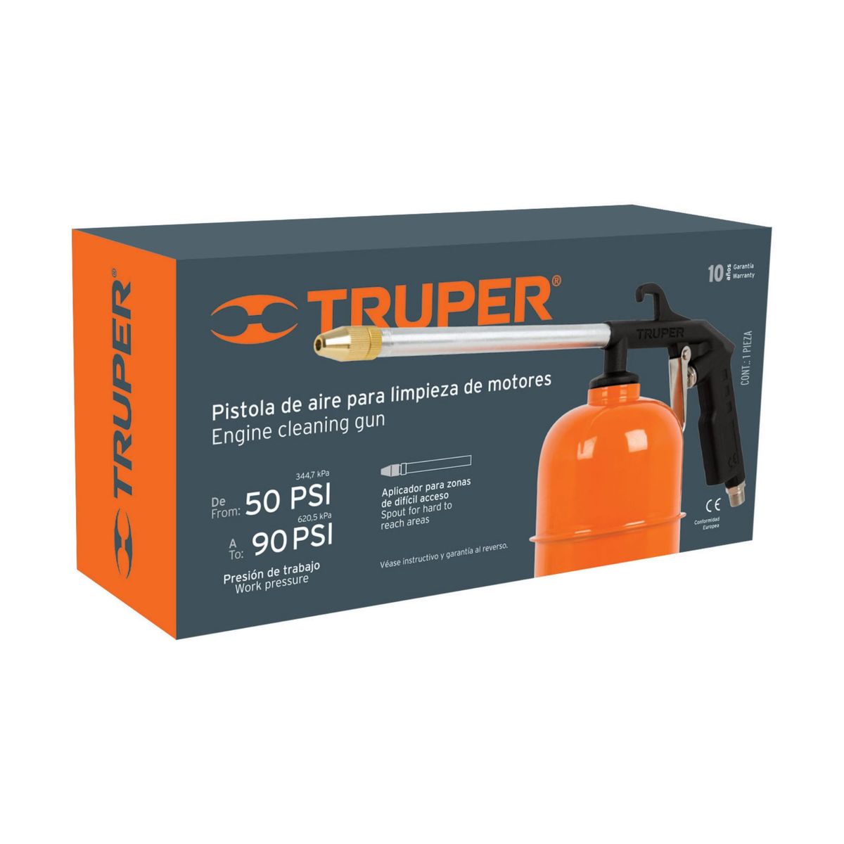 TRUPER - Pistola Para Limpieza De Motores 900 Ml, 50 Psi A 90 Psi Truper