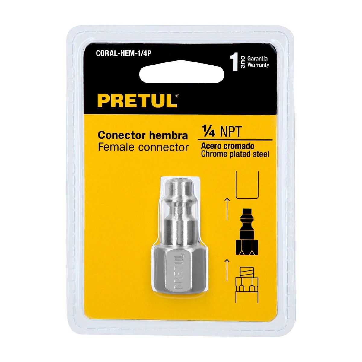 PRETUL - Conector Rápido Cromado De 1/4 Npt Para Compresor, Hembra Pretul